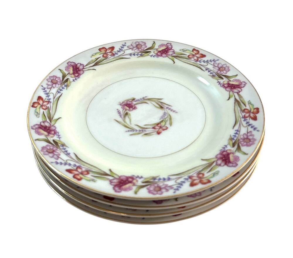 Set of 4 Aladdin Fine China Occupied Japan 6.25” Bread Plates Floral Gold Trim